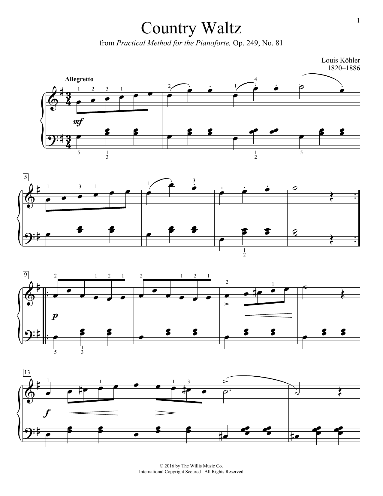 Louis Kohler Country Waltz sheet music notes and chords. Download Printable PDF.