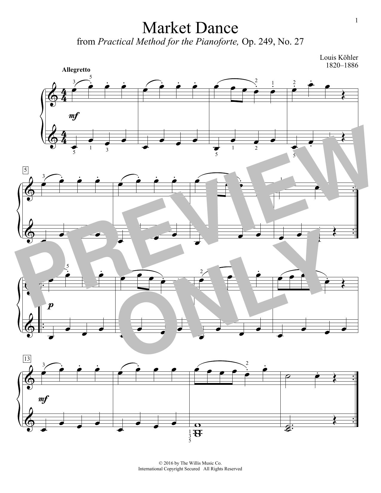 Learn to play Louis Kohler Market Dance sheet music for Educational Piano in minutes. Louis Kohler Market Dance sheet music notes and chords. Download Printable PDF.