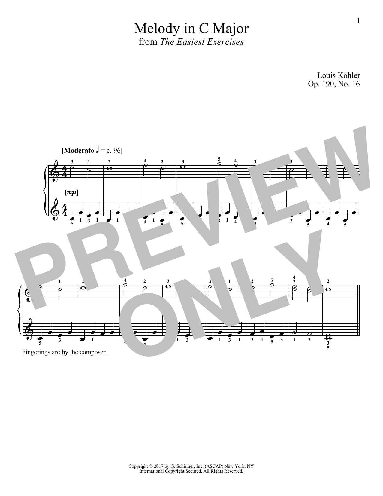 Learn to play Louis Kohler Melody In C Major, Op. 190, No. 16 sheet music for Piano Solo in minutes. Louis Kohler Melody In C Major, Op. 190, No. 16 sheet music notes and chords. Download Printable PDF.