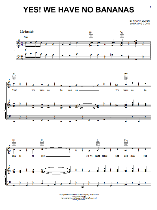 Louis Prima Yes! We Have No Bananas sheet music notes and chords. Download Printable PDF.