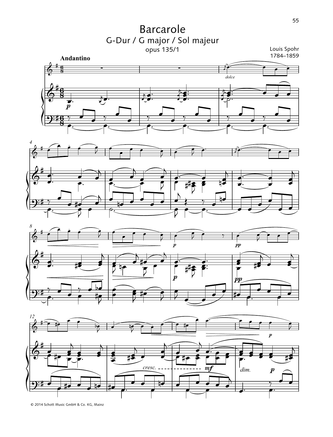 Learn to play Louis Spohr Barcarole G major sheet music for String Solo in minutes. Price: 4.4900$ Louis Spohr Barcarole G major sheet music notes and chords arranged for String Solo