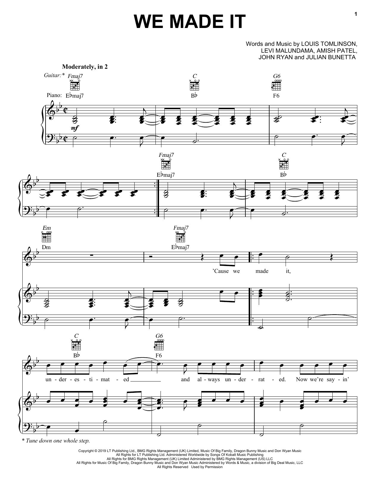 Two Of Us Sheet Music by Louis Tomlinson for Piano/Keyboard and Voice
