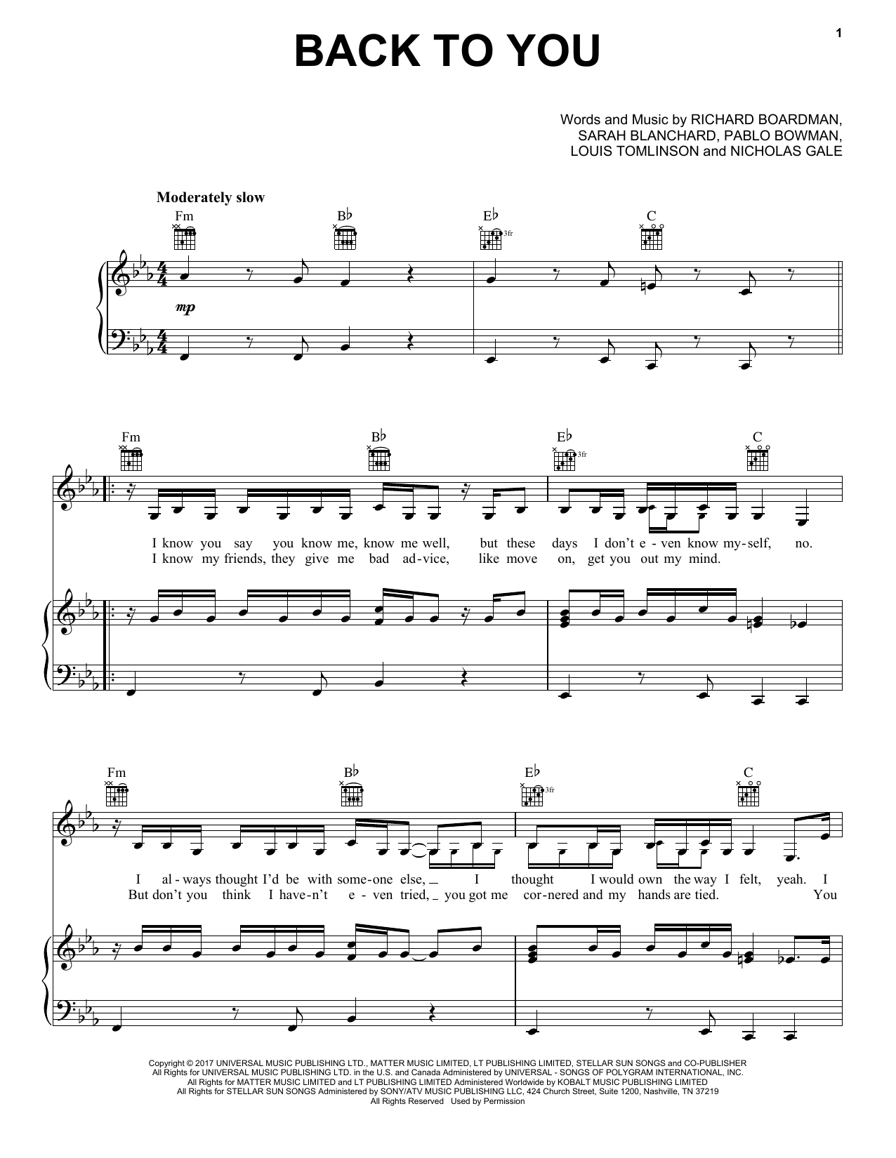 Louis Tomlinson Back To You (feat. Bebe Rexha & Digital Farm Animals) sheet music notes and chords. Download Printable PDF.