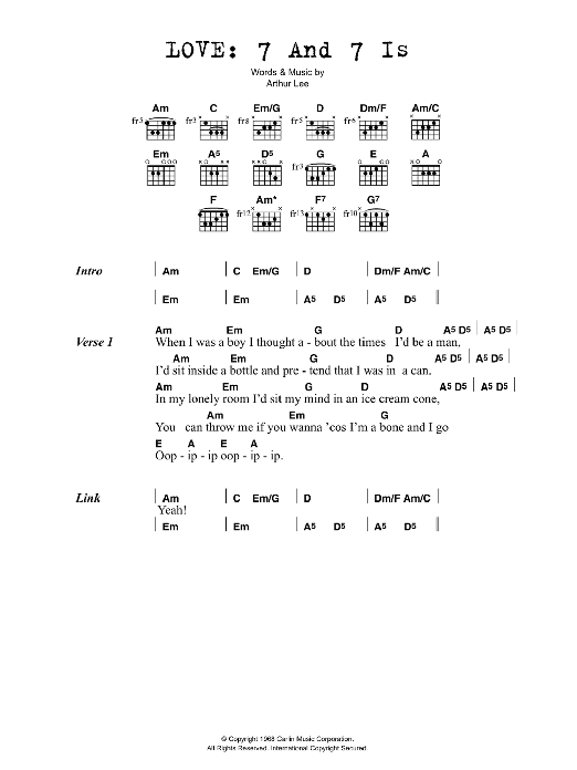 Love 7 And 7 Is sheet music notes and chords. Download Printable PDF.