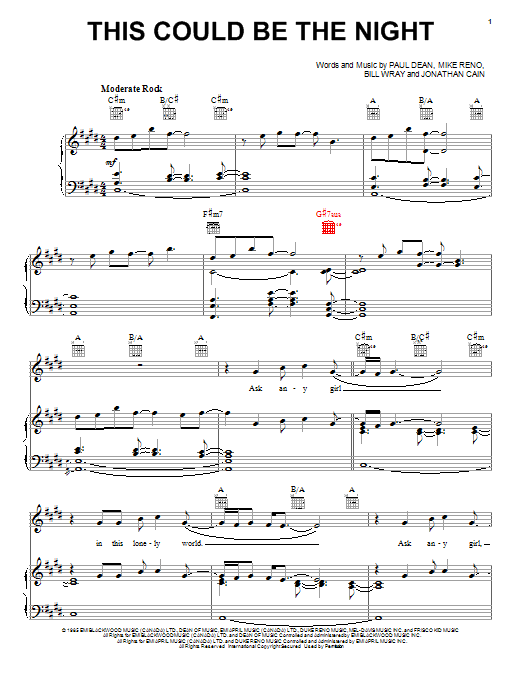 Learn to play Loverboy This Could Be The Night sheet music for Easy Lead Sheet / Fake Book in minutes. Price: 5.9900$ Loverboy This Could Be The Night sheet music notes and chords arranged for Easy Lead Sheet / Fake Book