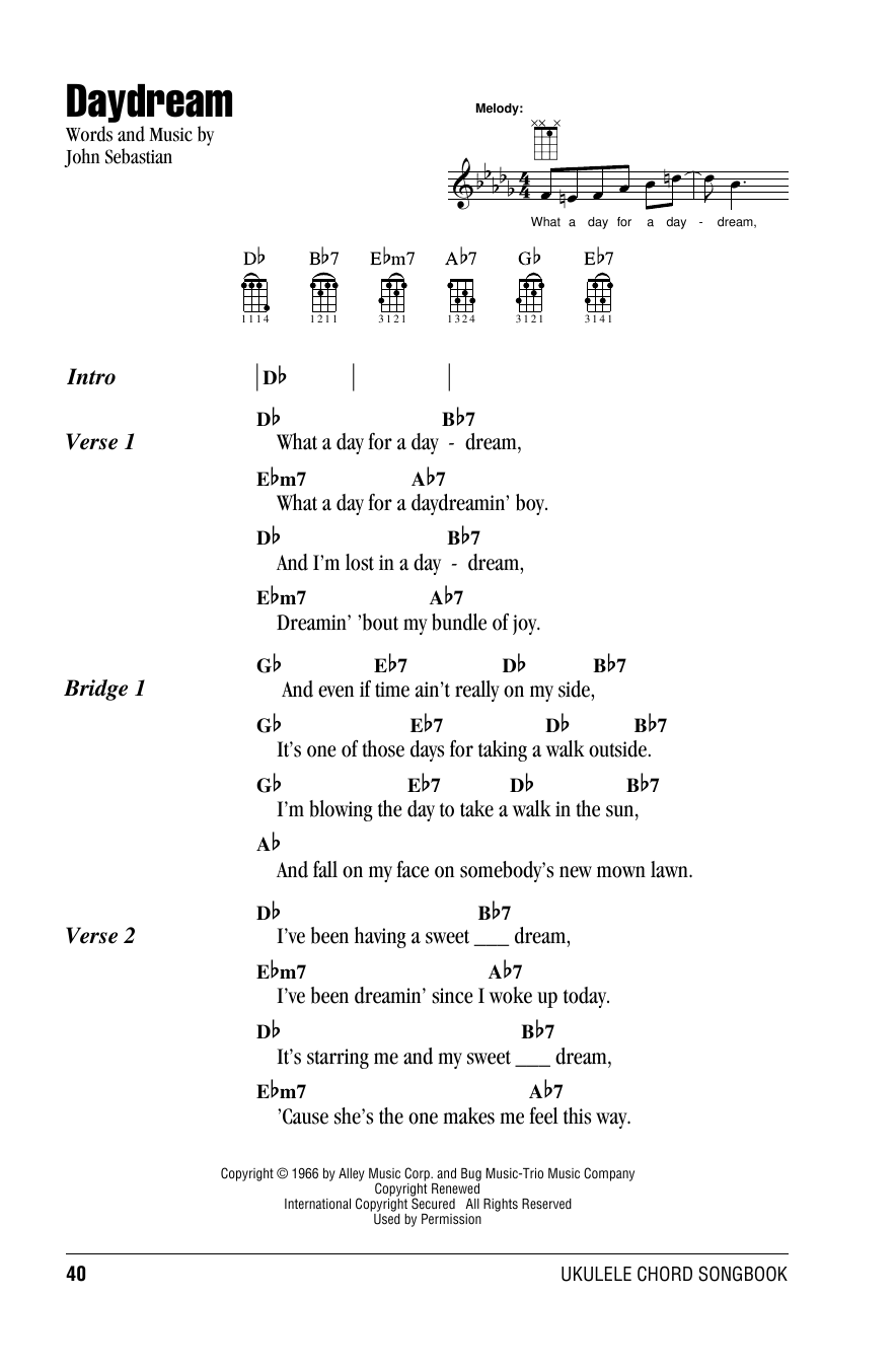 Lovin' Spoonful Daydream sheet music notes and chords. Download Printable PDF.