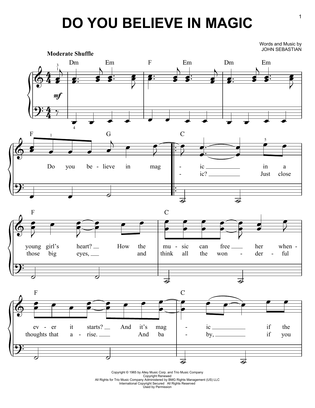 Lovin' Spoonful Do You Believe In Magic sheet music notes and chords. Download Printable PDF.