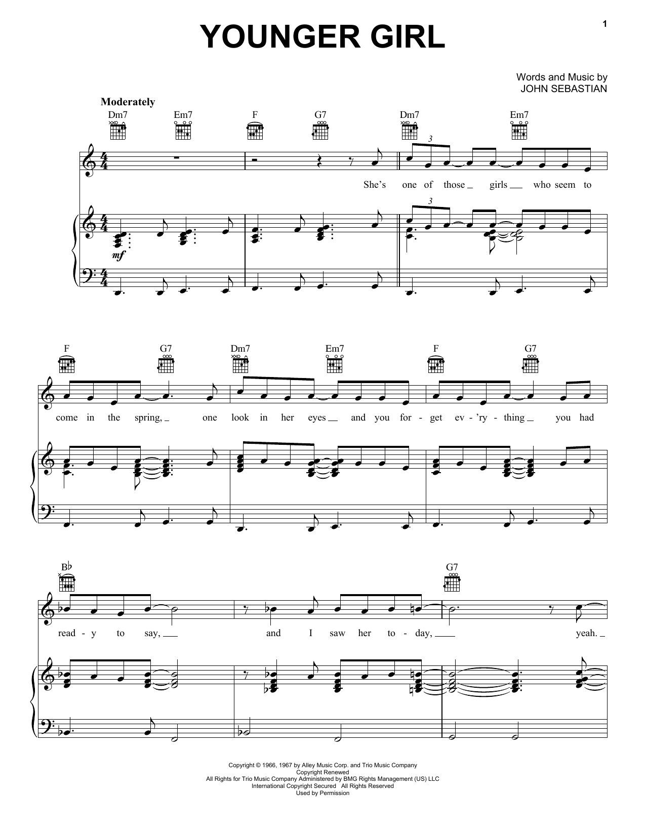 Lovin' Spoonful Younger Girl sheet music notes and chords. Download Printable PDF.