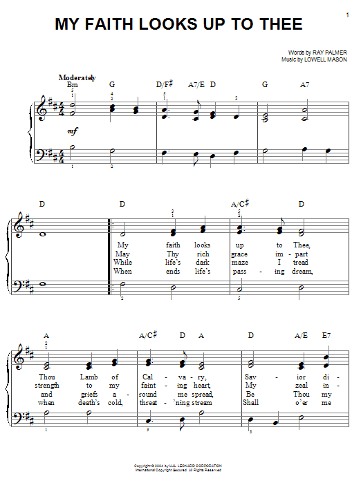 Lowell Mason My Faith Looks Up To Thee sheet music notes and chords. Download Printable PDF.