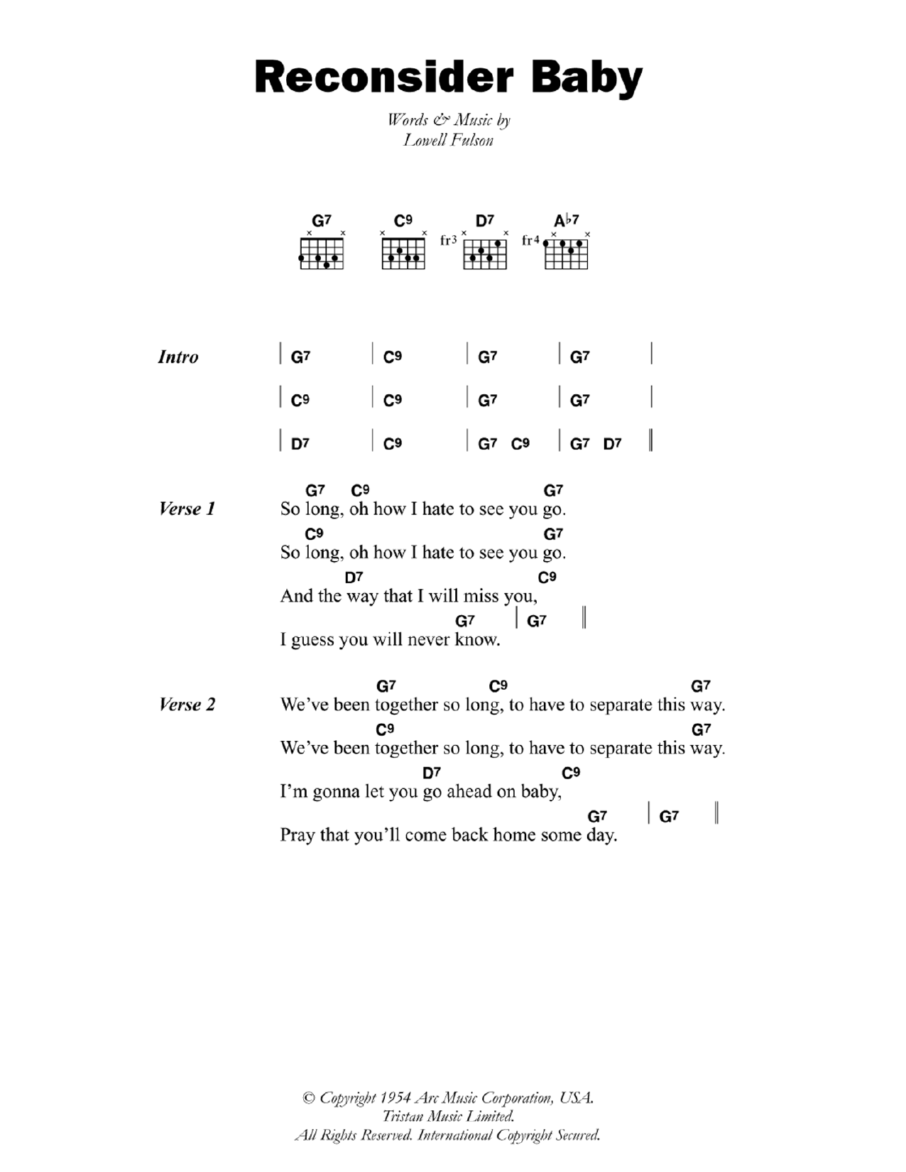 Lowell Fulson Reconsider Baby sheet music notes and chords. Download Printable PDF.