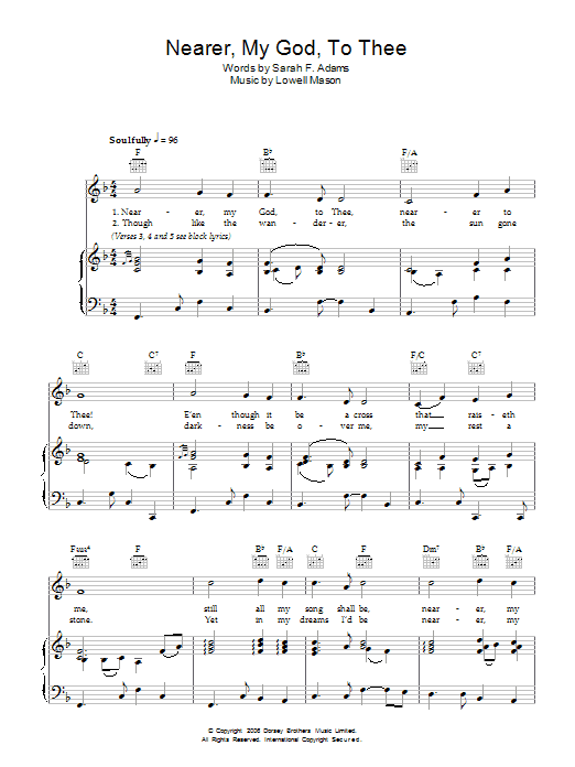 Lowell Mason Nearer My God To Thee sheet music notes and chords. Download Printable PDF.