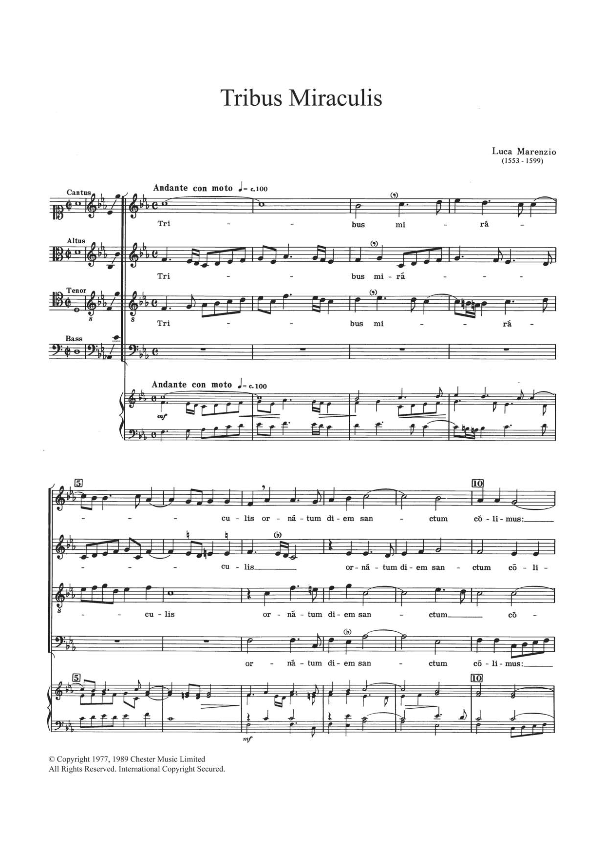 Luca Marenzio Tribus Miraculis sheet music notes and chords. Download Printable PDF.