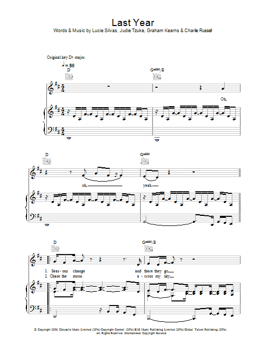 Lucie Silvas Last Year sheet music notes and chords. Download Printable PDF.