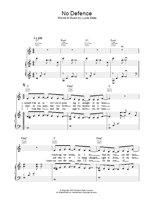 Lucie Silvas No Defence sheet music notes and chords. Download Printable PDF.