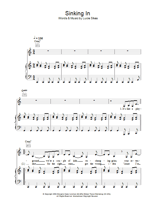 Lucie Silvas Sinking In sheet music notes and chords. Download Printable PDF.