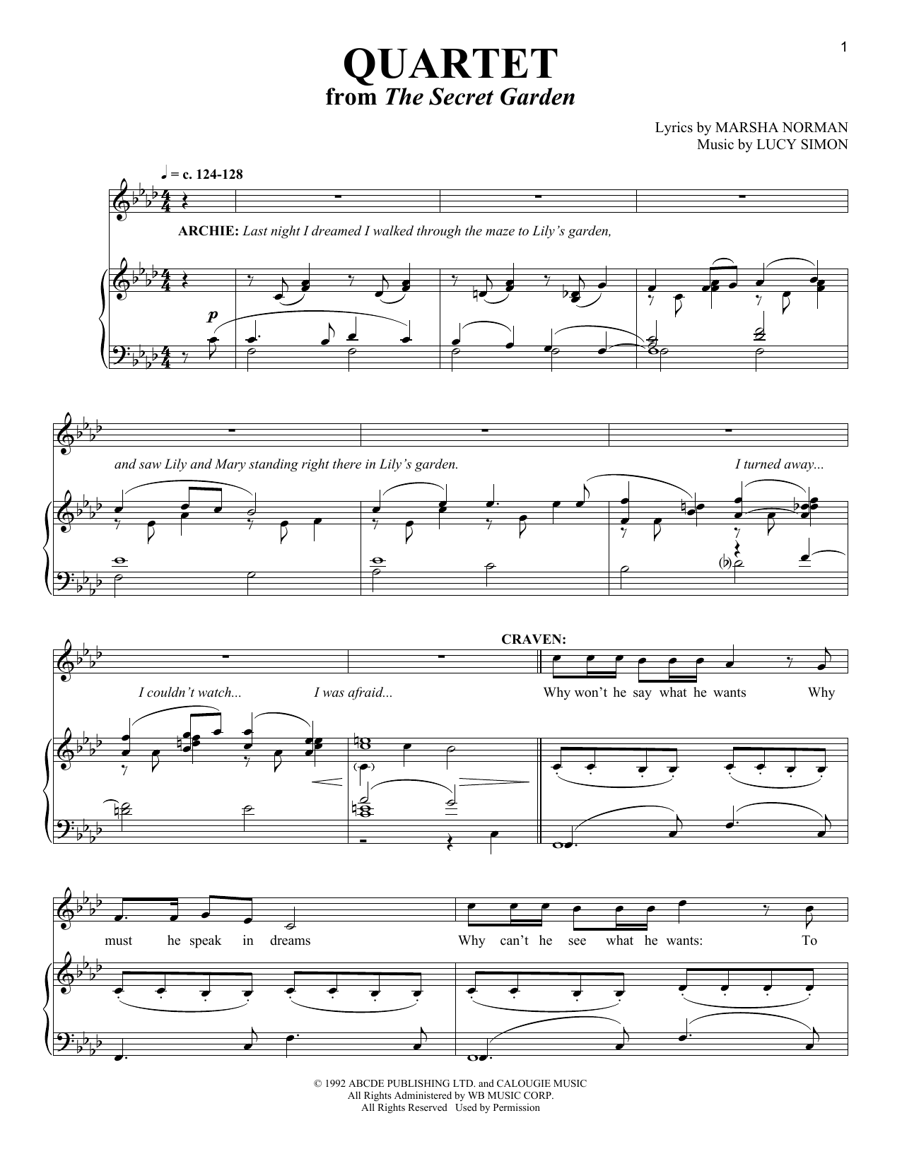 Lucy Simon Quartet sheet music notes and chords. Download Printable PDF.