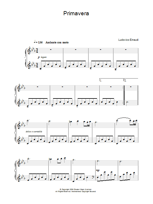 Ludovico Einaudi Primavera sheet music notes and chords. Download Printable PDF.