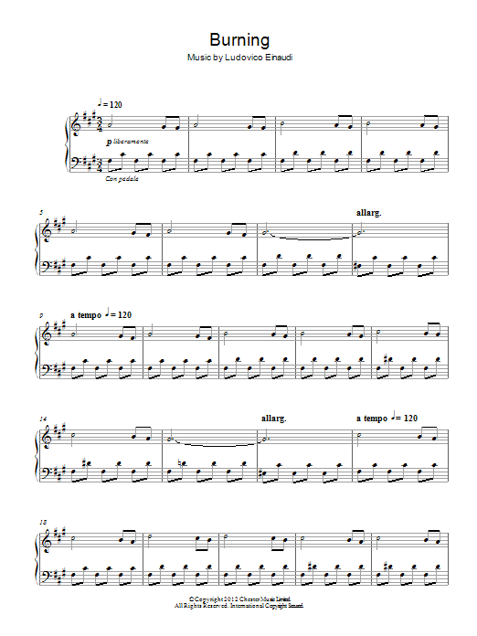 Learn to play Ludovico Einaudi Burning sheet music for Piano Solo in minutes. Ludovico Einaudi Burning sheet music notes and chords
