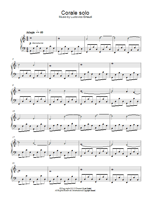 Ludovico Einaudi Corale Solo sheet music notes and chords. Download Printable PDF.