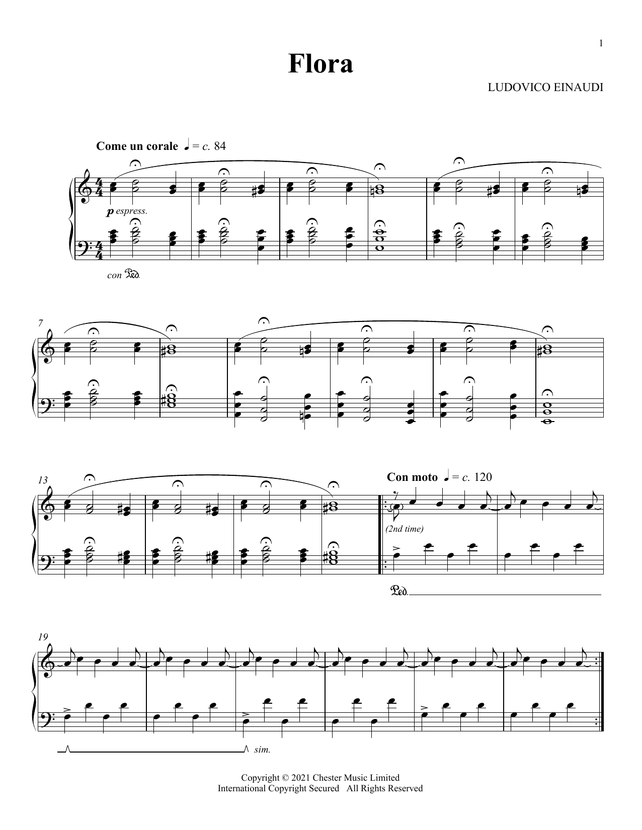 Ludovico Einaudi Flora sheet music notes and chords. Download Printable PDF.