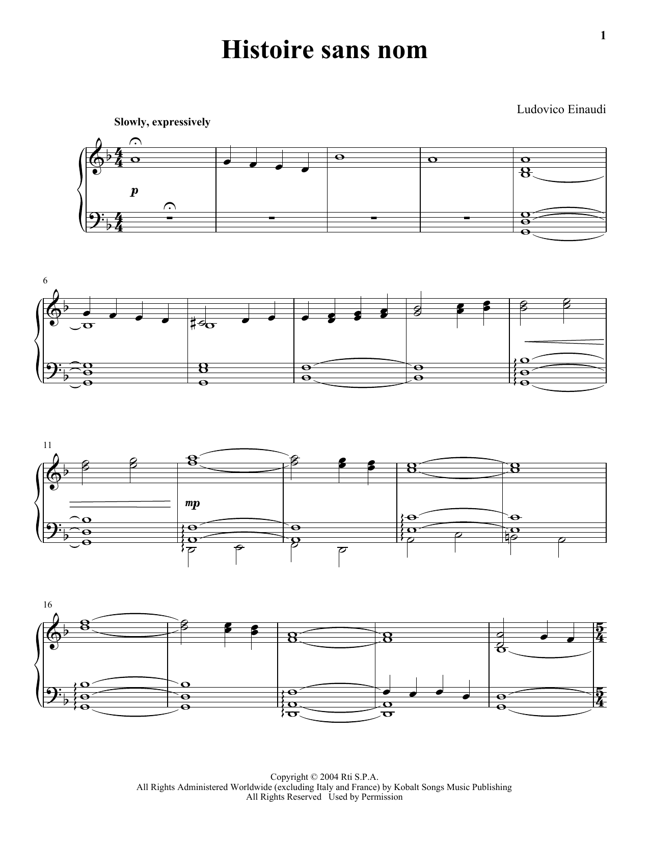 Ludovico Einaudi Histoire Sans Nom sheet music notes and chords. Download Printable PDF.