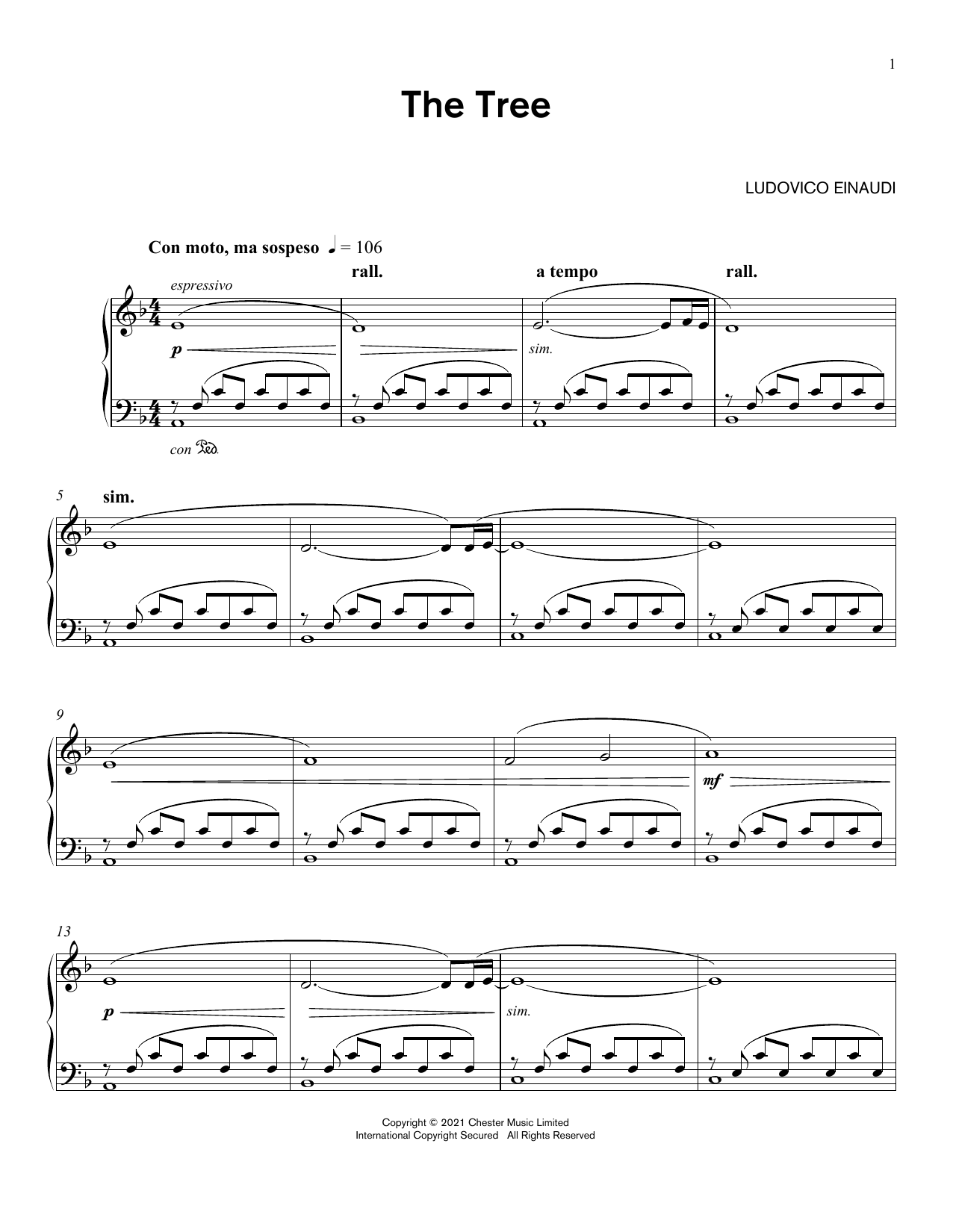 Ludovico Einaudi 'The Tree' Sheet Music, Chords &amp; Lyrics | Download Printable Classical PDF ...