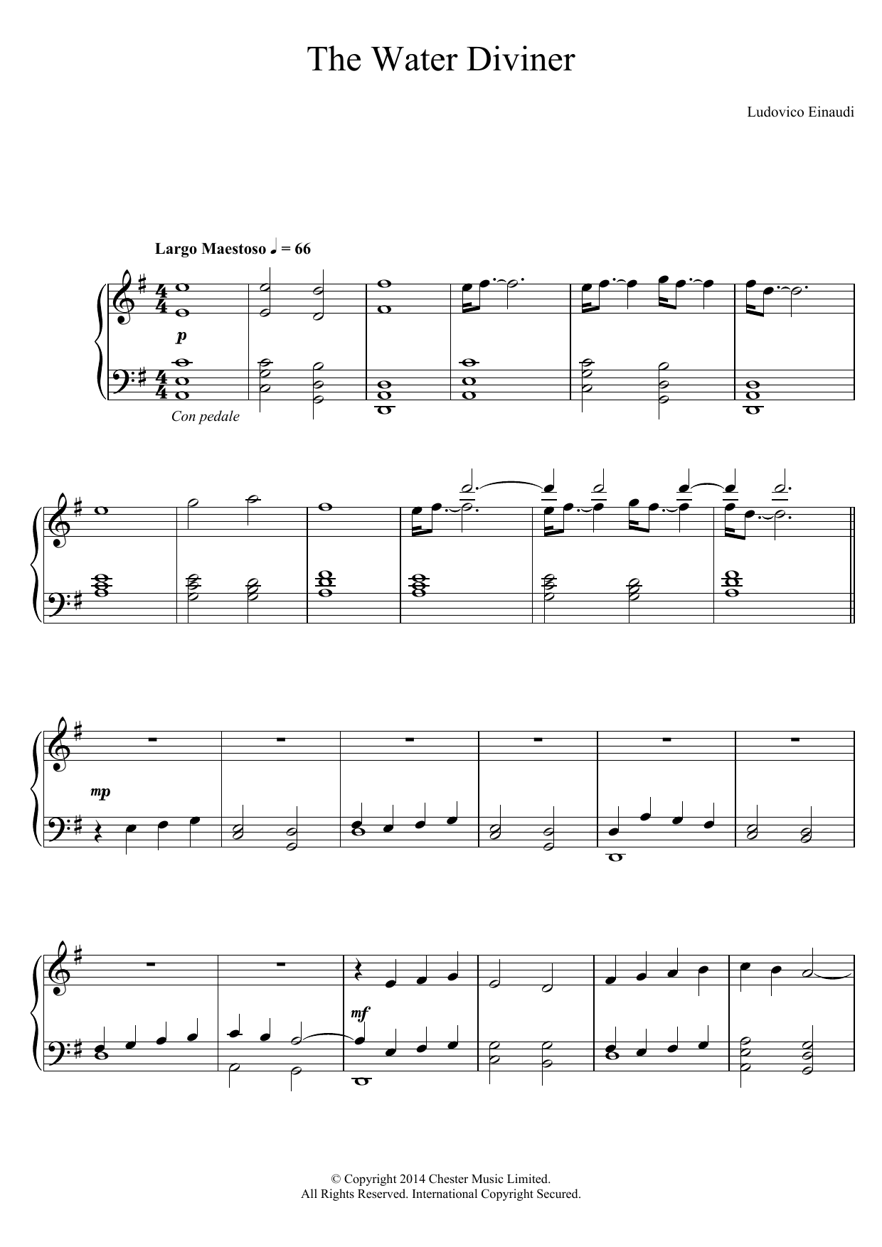 Ludovico Einaudi The Water Diviner sheet music notes and chords. Download Printable PDF.