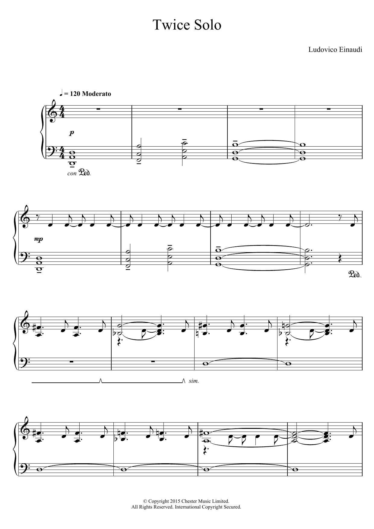 Ludovico Einaudi Twice Solo sheet music notes and chords. Download Printable PDF.