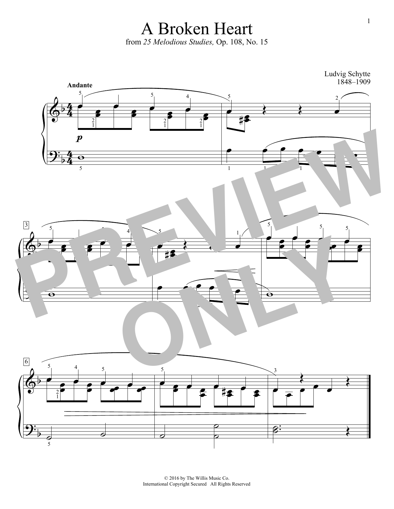 Ludvig Schytte A Broken Heart sheet music notes and chords. Download Printable PDF.