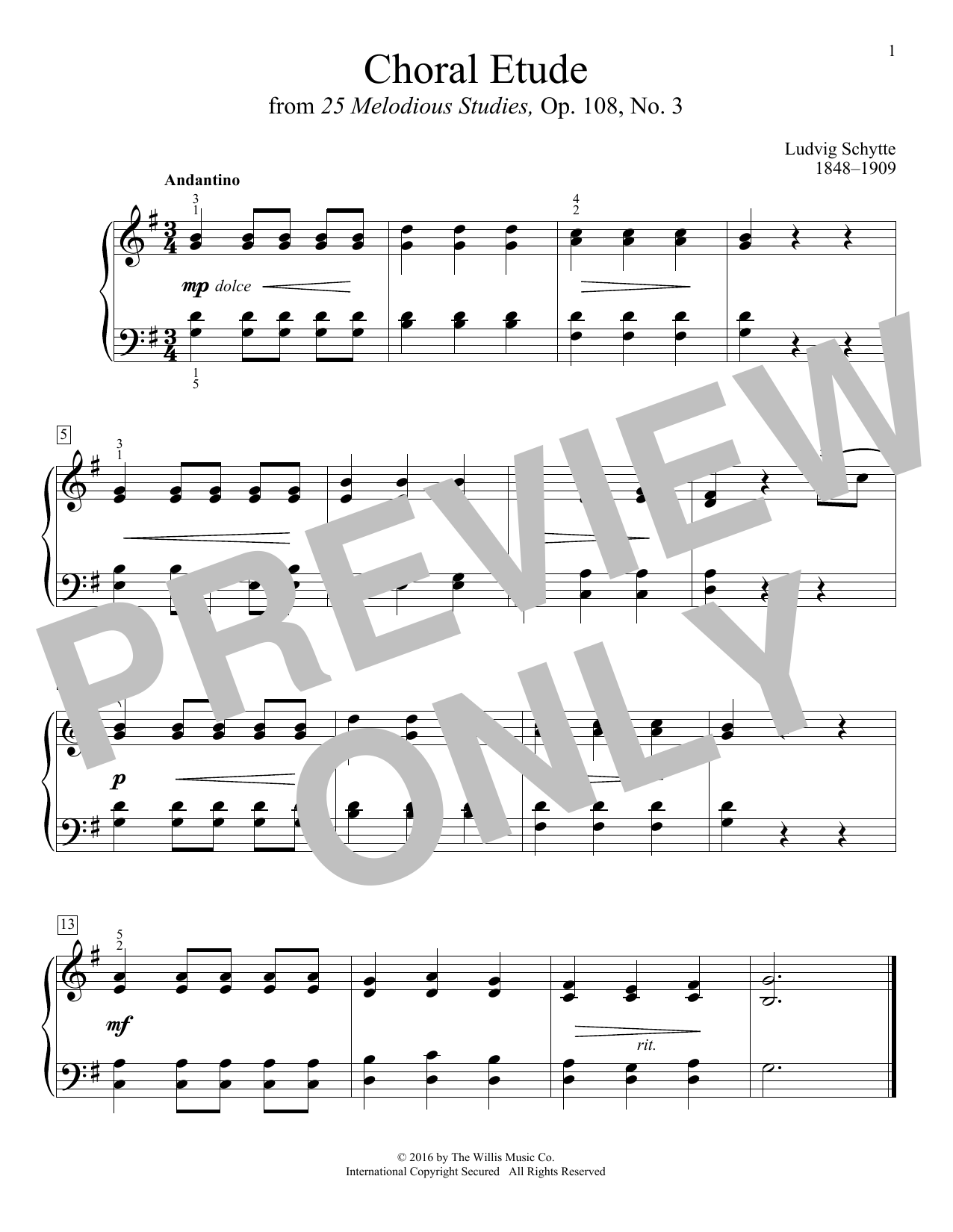 Ludvig Schytte Choral Etude sheet music notes and chords. Download Printable PDF.