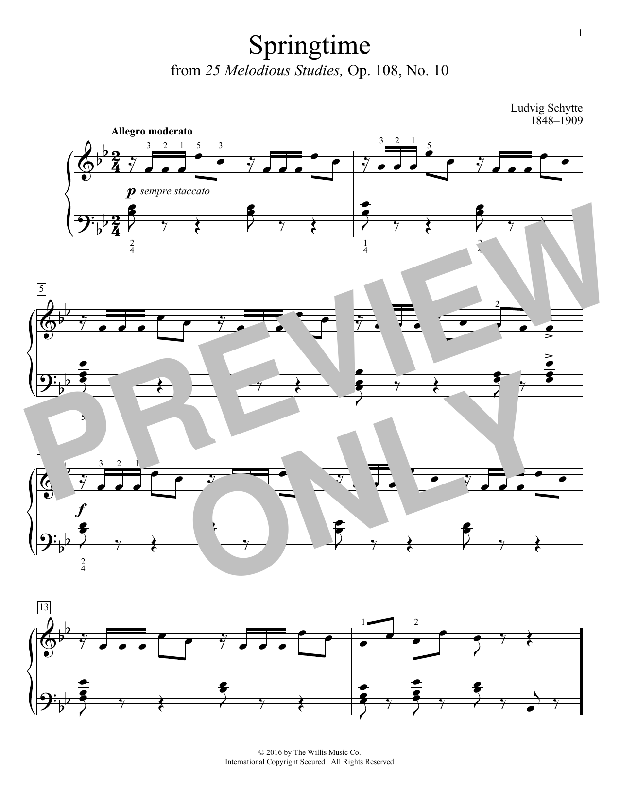 Ludvig Schytte Springtime sheet music notes and chords. Download Printable PDF.