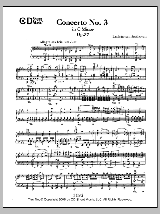 Ludwig van Beethoven Concerto No. 3 in C Minor, Op. 37 sheet music notes and chords. Download Printable PDF.