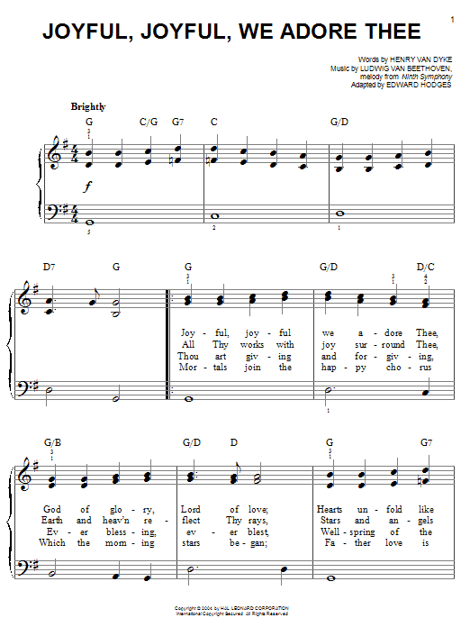 Ludwig van Beethoven Joyful, Joyful, We Adore Thee sheet music notes and chords. Download Printable PDF.