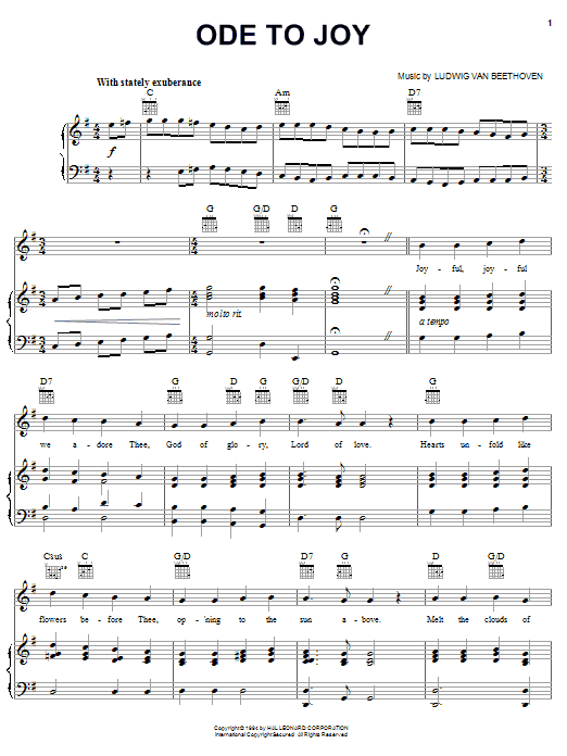 Ludwig van Beethoven Ode To Joy sheet music notes and chords. Download Printable PDF.