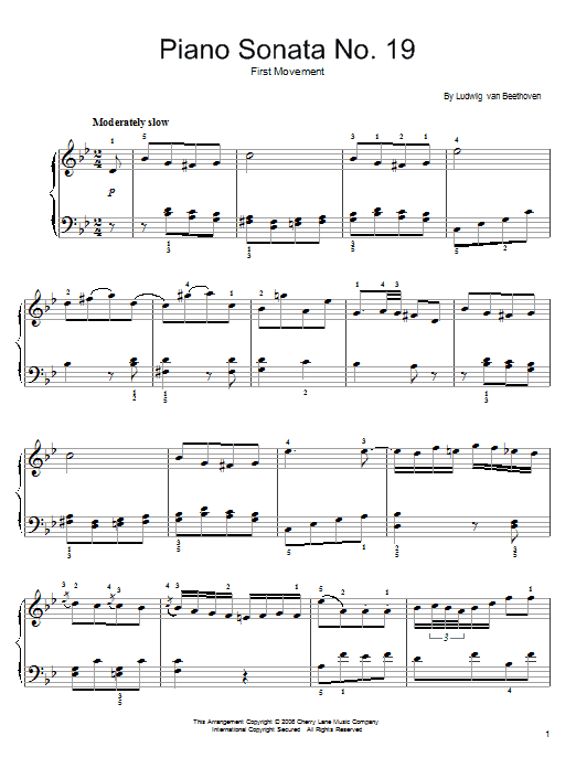 Ludwig van Beethoven Piano Sonata No. 19, 1st Movement sheet music notes and chords. Download Printable PDF.