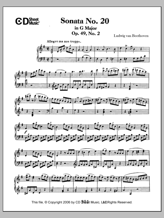 Ludwig van Beethoven Sonata No. 20 In G Major, Op. 49, No. 2 sheet music notes and chords. Download Printable PDF.