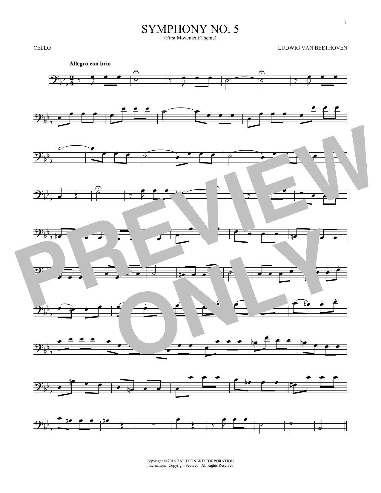 Ludwig van Beethoven Symphony No. 5 In C Minor, First Movement Excerpt sheet music notes and chords. Download Printable PDF.