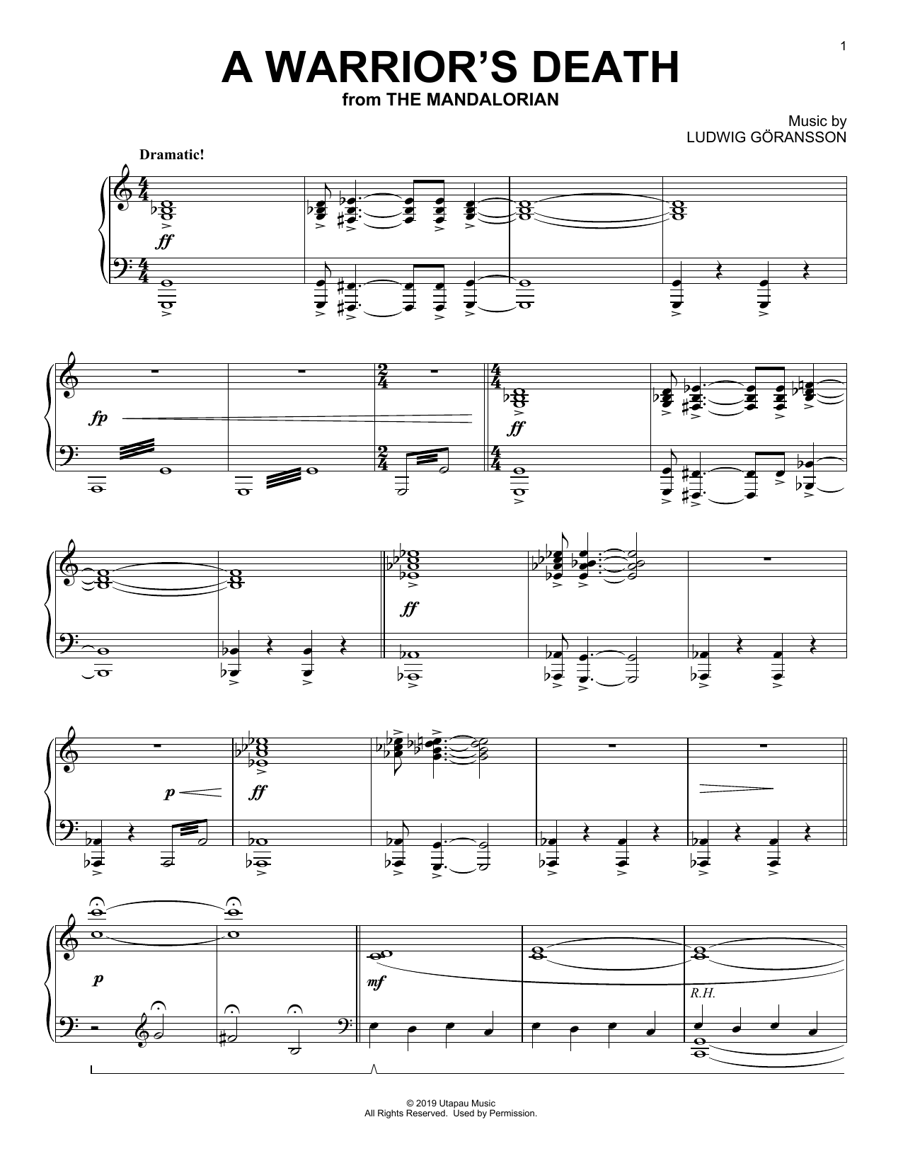Learn to play Ludwig Goransson A Warrior's Death (from Star Wars: The Mandalorian) sheet music for Piano Solo in minutes. Price: 7.8900$ Ludwig Goransson A Warrior's Death (from Star Wars: The Mandalorian) sheet music notes and chords arranged for Piano Solo