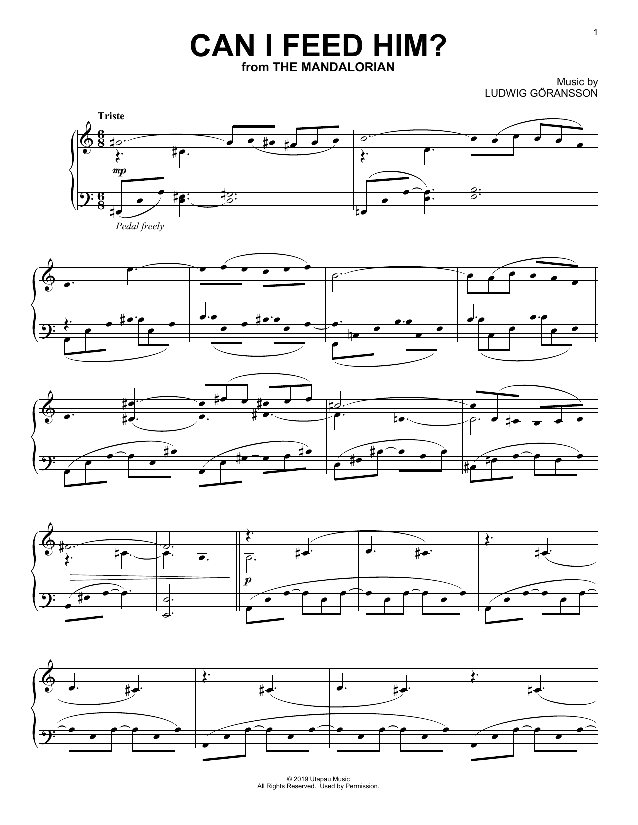 Learn to play Ludwig Goransson Can I Feed Him? (from Star Wars: The Mandalorian) sheet music for Piano Solo in minutes. Price: 7.8900$ Ludwig Goransson Can I Feed Him? (from Star Wars: The Mandalorian) sheet music notes and chords arranged for Piano Solo