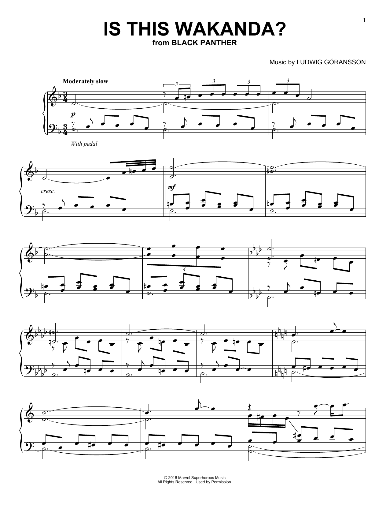 Ludwig Goransson Is This Wakanda? (from Black Panther) sheet music notes and chords arranged for Piano Solo