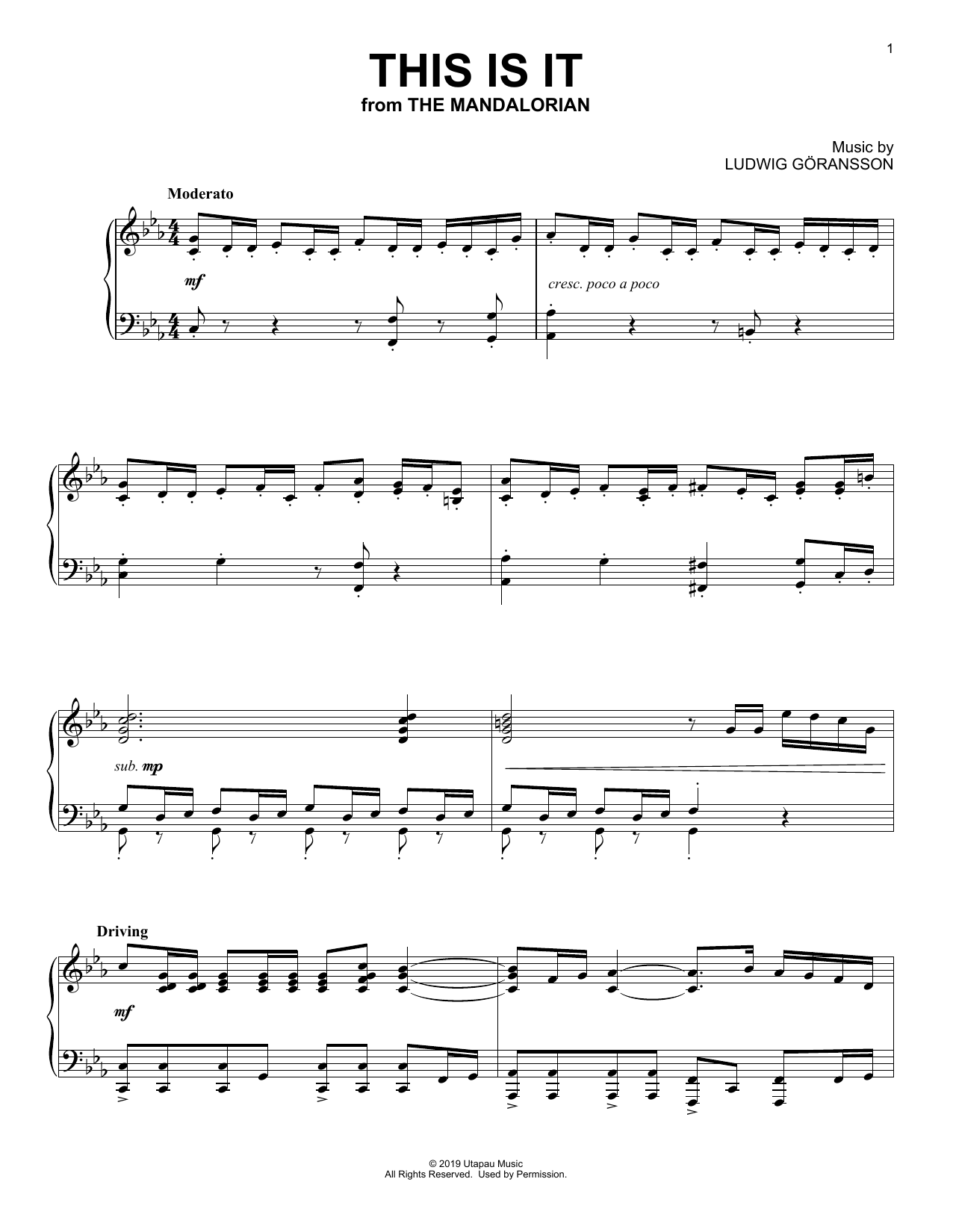Learn to play Ludwig Goransson This Is It (from Star Wars: The Mandalorian) sheet music for Piano Solo in minutes. Price: 7.8900$ Ludwig Goransson This Is It (from Star Wars: The Mandalorian) sheet music notes and chords arranged for Piano Solo