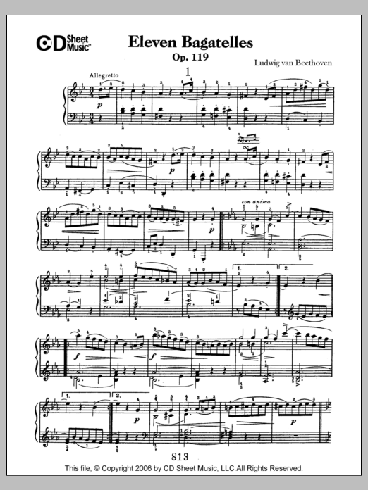Learn to play Ludwig van Beethoven Bagatelles (11), Op. 119 sheet music for Piano Solo in minutes. Price: 6.9900$ Ludwig van Beethoven Bagatelles (11), Op. 119 sheet music notes and chords arranged for Piano Solo