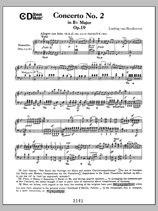 Learn to play Ludwig van Beethoven Concerto No. 2 In B-flat Major, Op. 19 sheet music for Piano Solo in minutes. Price: 6.9900$ Ludwig van Beethoven Concerto No. 2 In B-flat Major, Op. 19 sheet music notes and chords arranged for Piano Solo