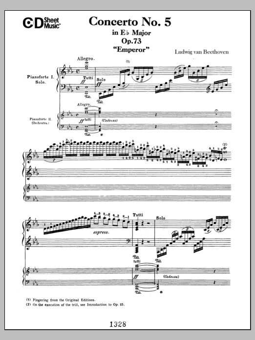 Learn to play Ludwig van Beethoven Concerto No. 5 In E-flat Major (emperor), Op. 73 sheet music for Piano Solo in minutes. Price: 6.9900$ Ludwig van Beethoven Concerto No. 5 In E-flat Major (emperor), Op. 73 sheet music notes and chords arranged for Piano Solo