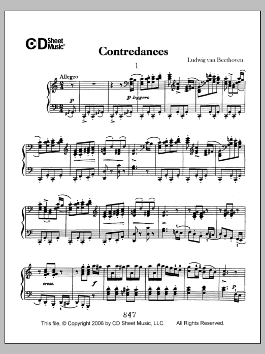 Ludwig van Beethoven Contradances sheet music notes and chords. Download Printable PDF.