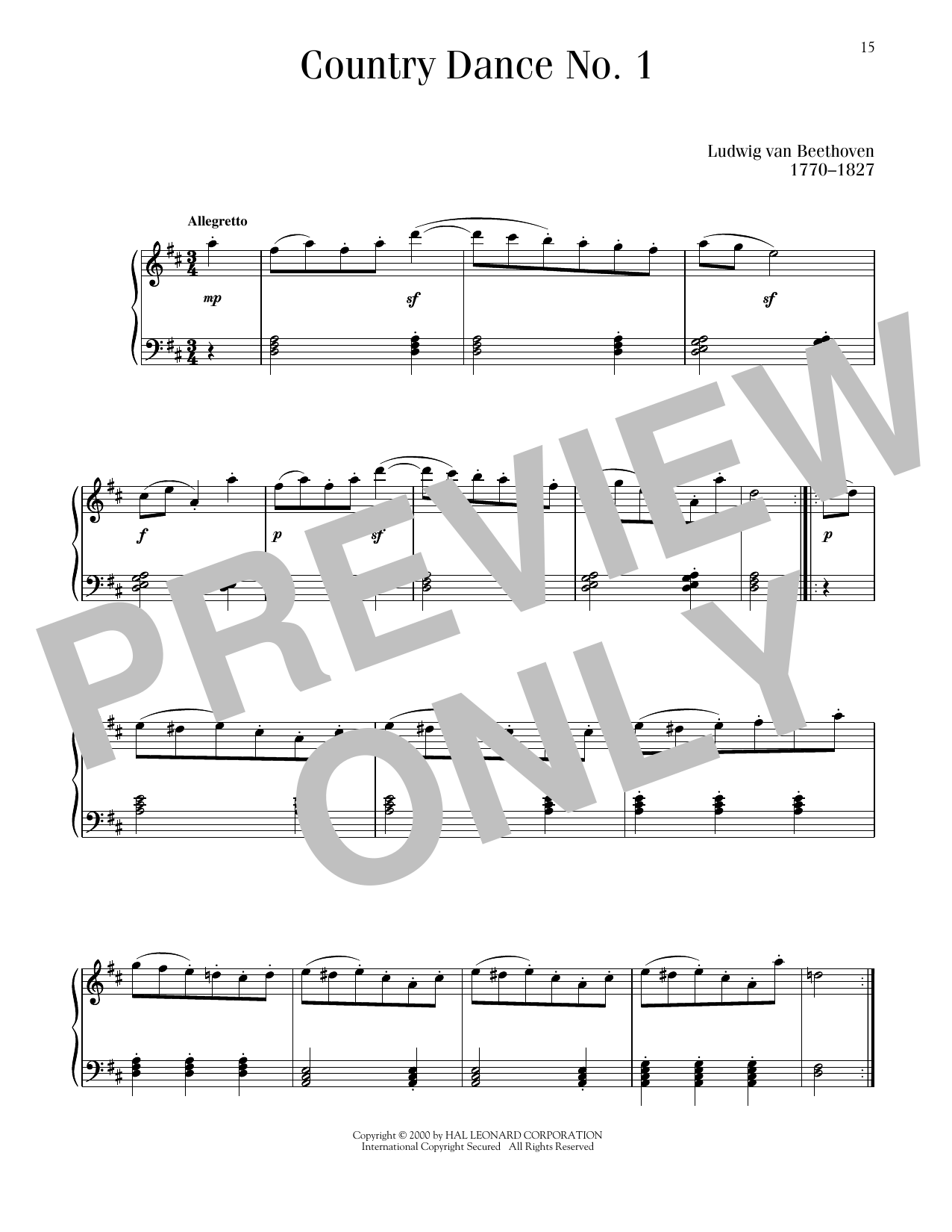 Ludwig van Beethoven Country Dance sheet music notes and chords. Download Printable PDF.