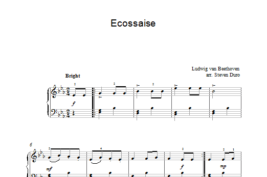 Ludwig van Beethoven Ecossaise in E Flat Major sheet music for Piano Solo in minutes. Price: 7.8900$ Ludwig van Beethoven Ecossaise in E Flat Major sheet music notes and chords. Download Printable PDF.