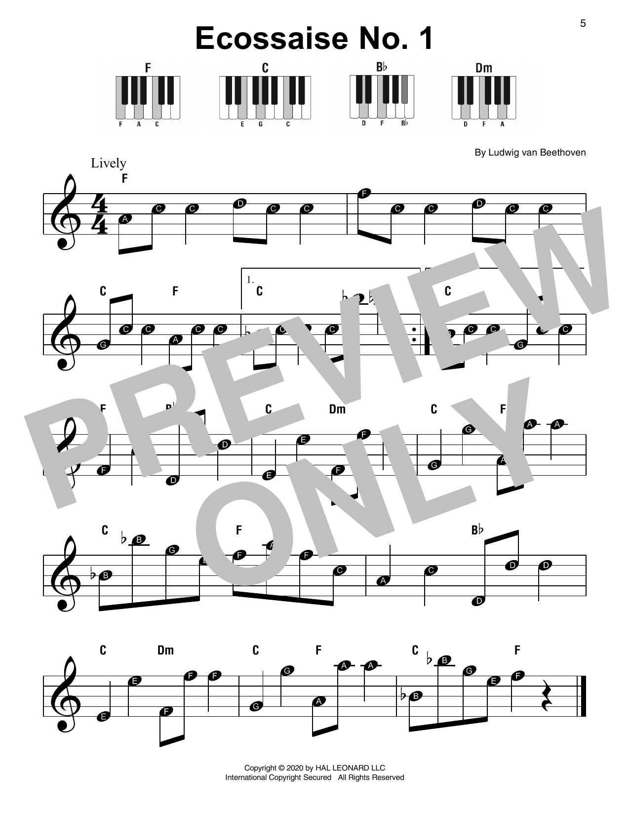Learn to play Ludwig van Beethoven Ecossaise No. 1 sheet music for Super Easy Piano in minutes. Price: 5.9900$ Ludwig van Beethoven Ecossaise No. 1 sheet music notes and chords arranged for Super Easy Piano