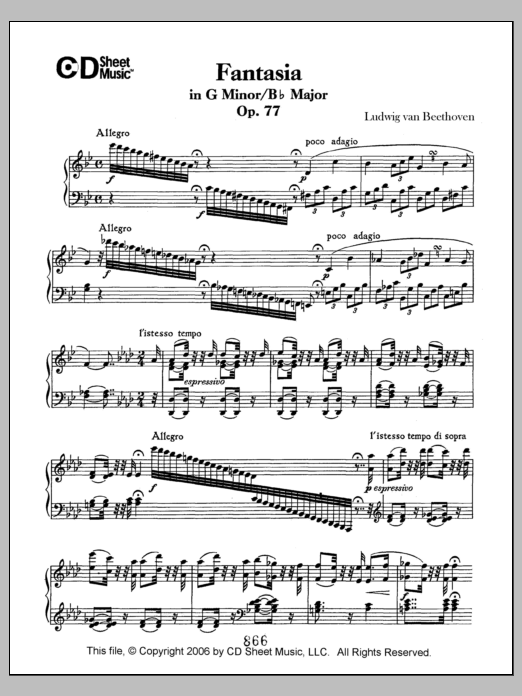 Learn to play Ludwig van Beethoven Fantasia In G Minor/b-flat Major, Op. 77 sheet music for Piano Solo in minutes. Price: 6.9900$ Ludwig van Beethoven Fantasia In G Minor/b-flat Major, Op. 77 sheet music notes and chords arranged for Piano Solo