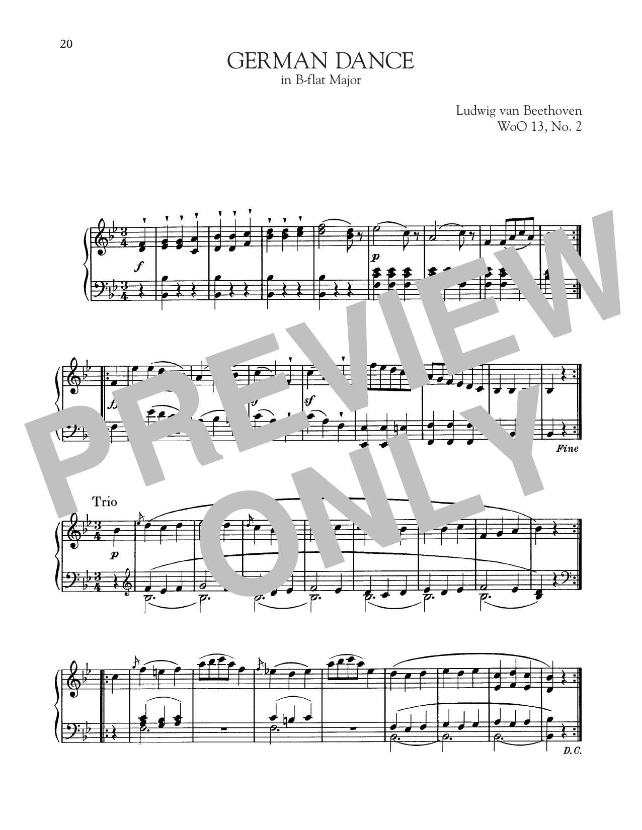 Learn to play Ludwig van Beethoven German Dance In B-Flat Major, WoO 13, No. 2 sheet music for Piano Solo in minutes. Price: 7.8900$ Ludwig van Beethoven German Dance In B-Flat Major, WoO 13, No. 2 sheet music notes and chords arranged for Piano Solo
